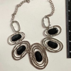 Open Circle Black Enameled Necklace Silver Tone 11 inches long